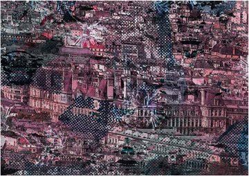 stof med bygninger, stof til patchwork